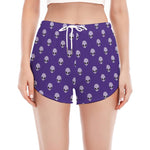 Purple Alien Face Pattern Print Women's Split Running Shorts