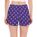 Purple Alien Face Pattern Print Women's Split Running Shorts