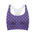 Purple Alien Face Pattern Print Women's Sports Bra