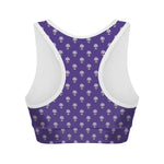 Purple Alien Face Pattern Print Women's Sports Bra