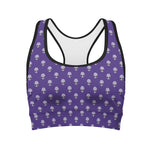 Purple Alien Face Pattern Print Women's Sports Bra