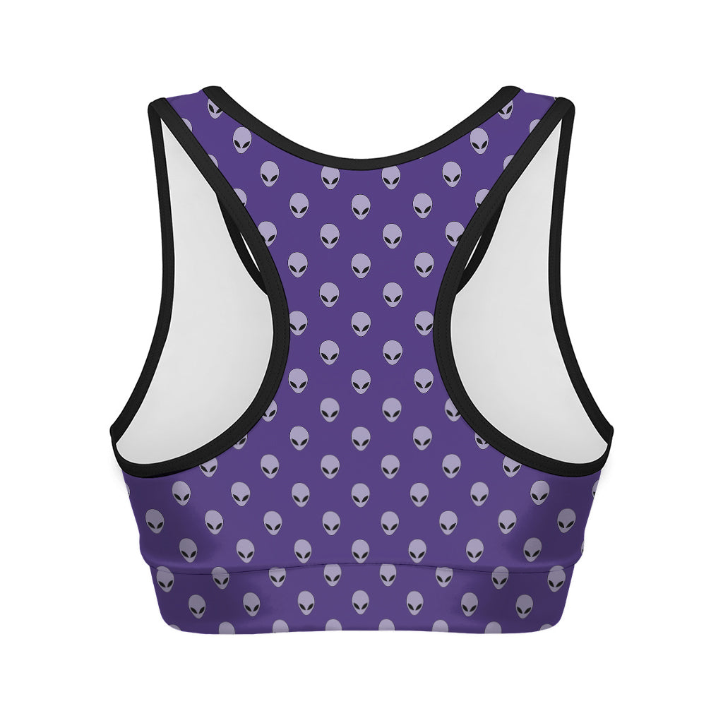 Purple Alien Face Pattern Print Women's Sports Bra