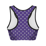 Purple Alien Face Pattern Print Women's Sports Bra