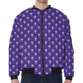 Purple Alien Face Pattern Print Zip Sleeve Bomber Jacket