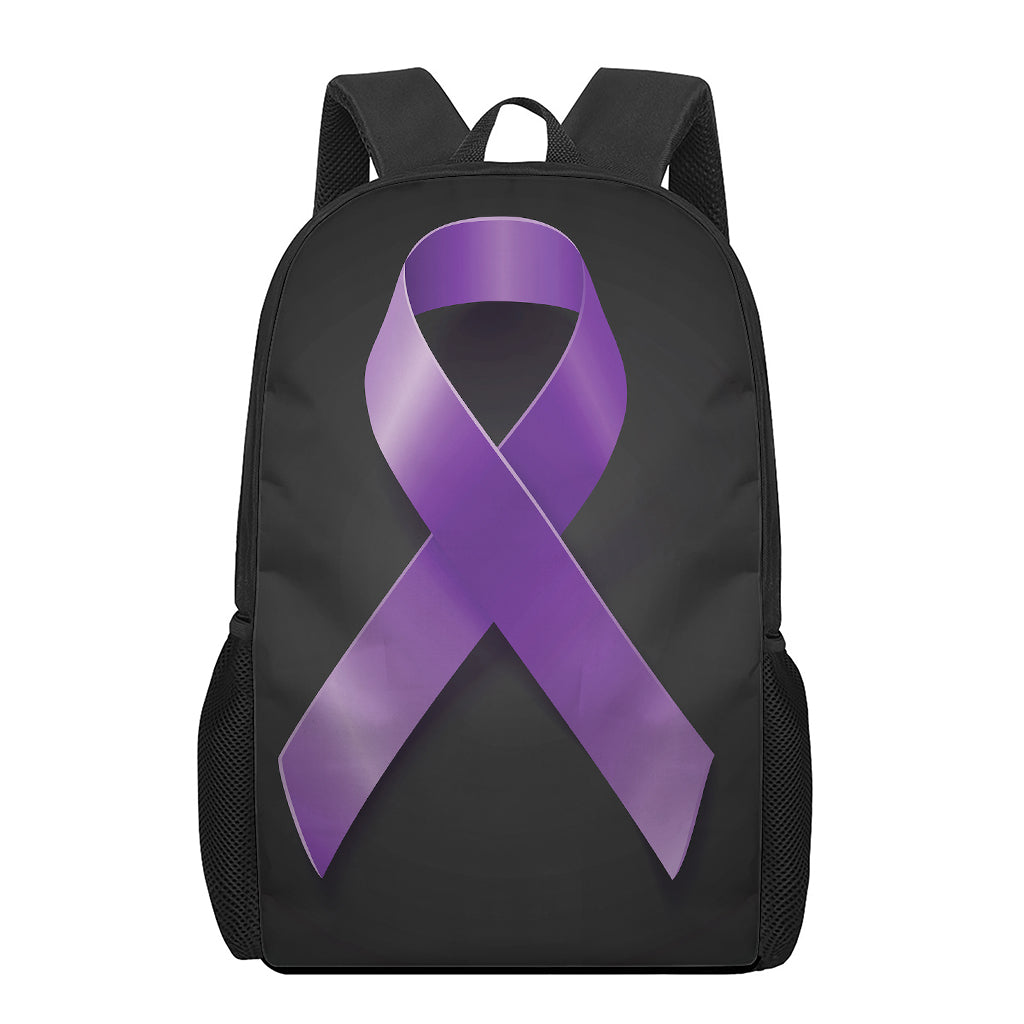 Purple All Cancer Awareness Ribbon Print 17 Inch Backpack