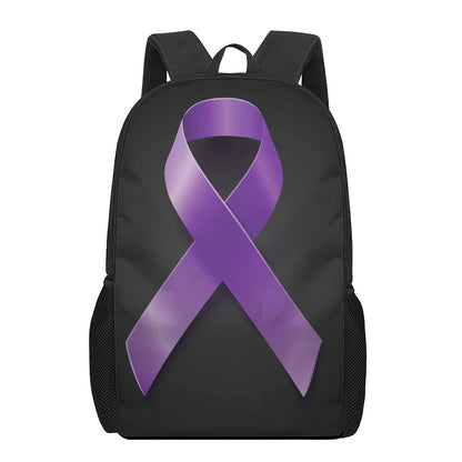 Purple All Cancer Awareness Ribbon Print 17 Inch Backpack