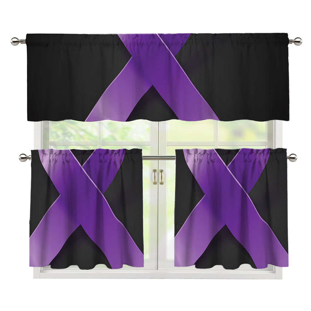 Purple All Cancer Awareness Ribbon Print 3 Piece Kitchen Curtains