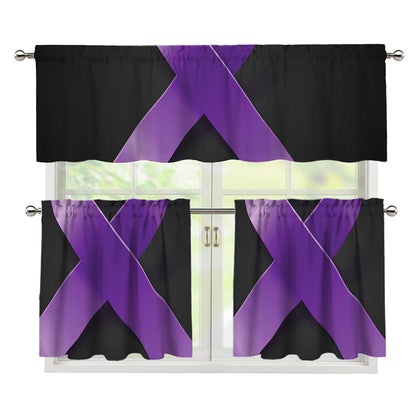 Purple All Cancer Awareness Ribbon Print 3 Piece Kitchen Curtains