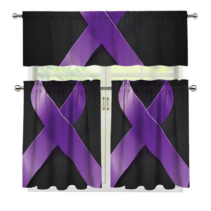 Purple All Cancer Awareness Ribbon Print 3 Piece Kitchen Curtains