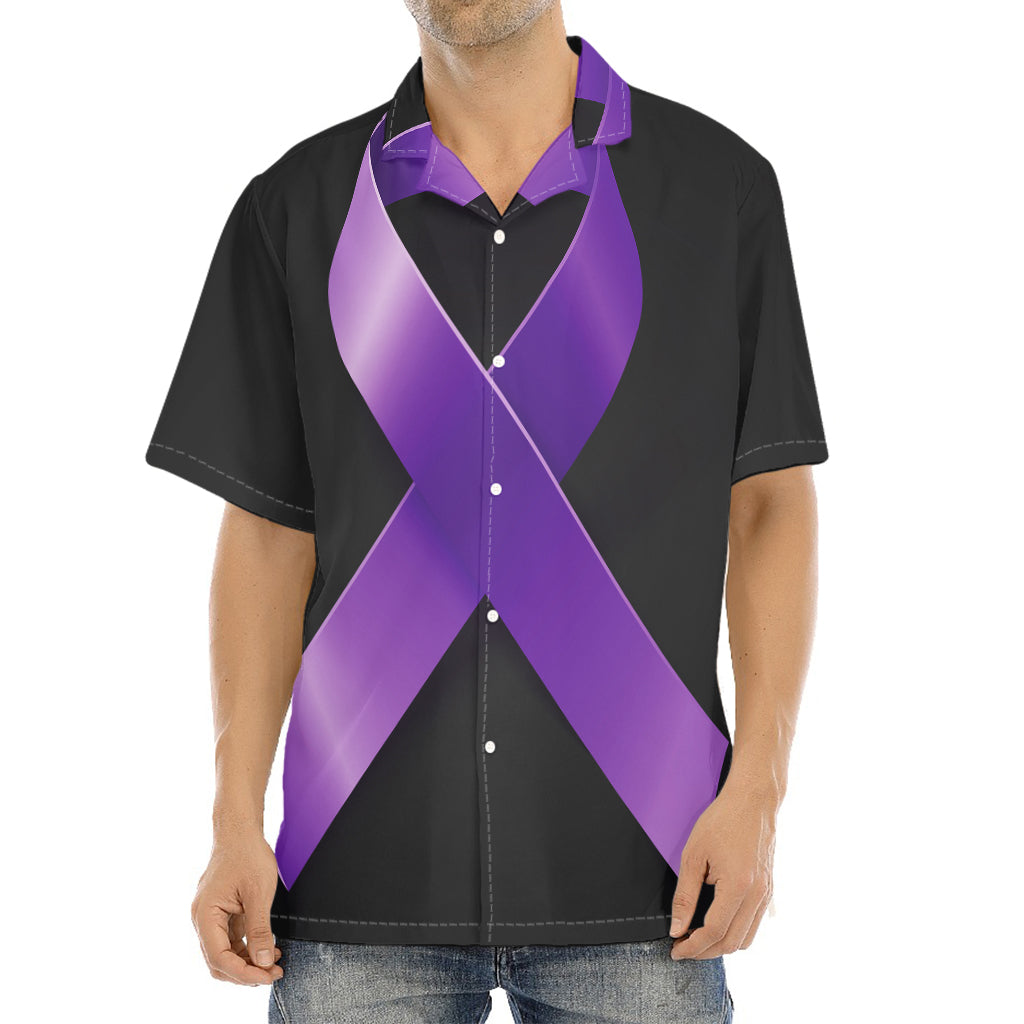 Purple All Cancer Awareness Ribbon Print Aloha Shirt