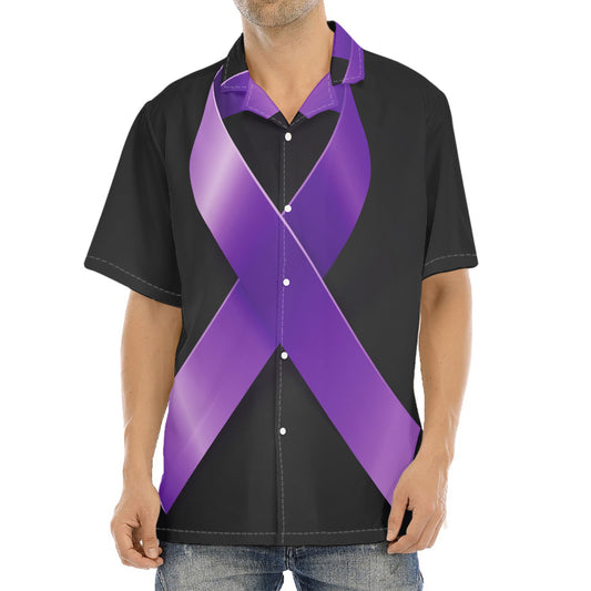 Purple All Cancer Awareness Ribbon Print Aloha Shirt