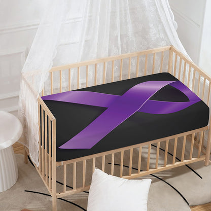 Purple All Cancer Awareness Ribbon Print Baby Crib Sheet