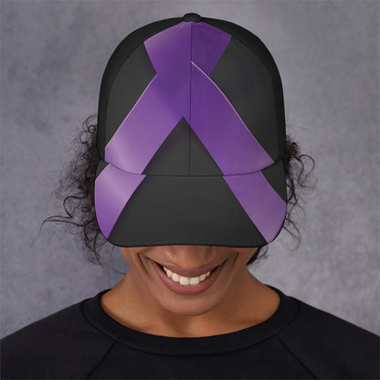 Purple All Cancer Awareness Ribbon Print Baseball Cap