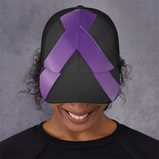 Purple All Cancer Awareness Ribbon Print Baseball Cap