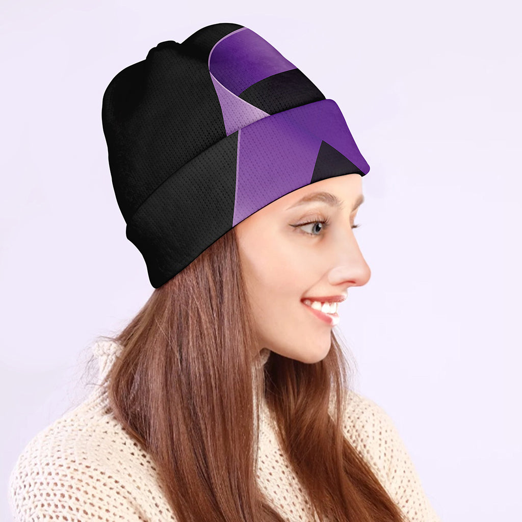 Purple All Cancer Awareness Ribbon Print Beanie