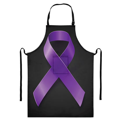 Purple All Cancer Awareness Ribbon Print Bib Apron With Pocket
