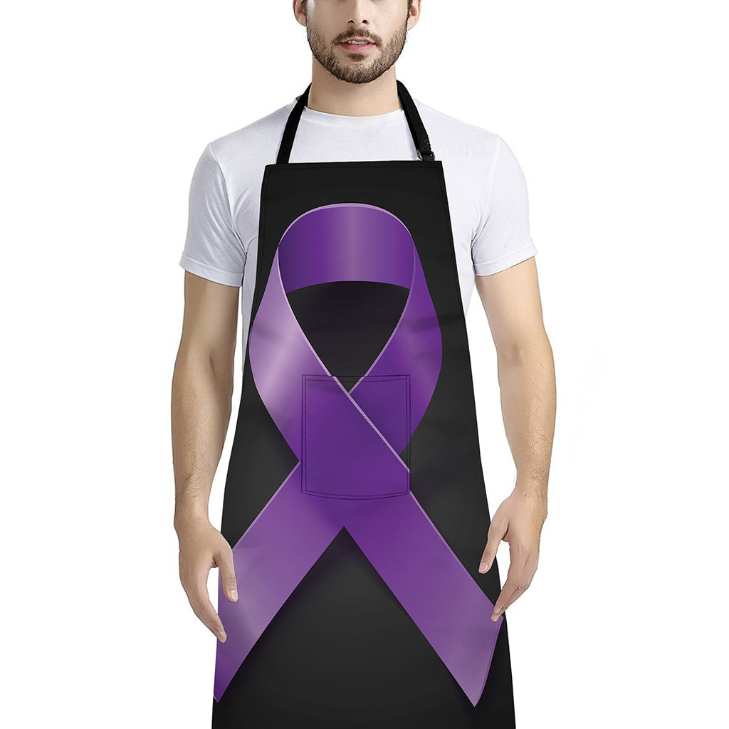 Purple All Cancer Awareness Ribbon Print Bib Apron With Pocket