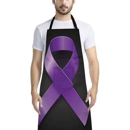 Purple All Cancer Awareness Ribbon Print Bib Apron With Pocket