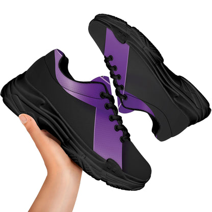 Purple All Cancer Awareness Ribbon Print Black Chunky Shoes