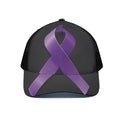 Purple All Cancer Awareness Ribbon Print Black Mesh Trucker Hat