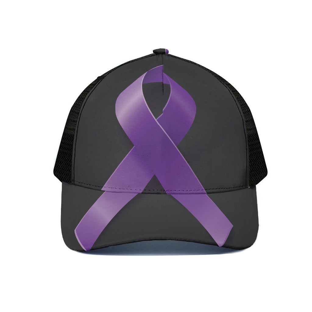 Purple All Cancer Awareness Ribbon Print Black Mesh Trucker Cap