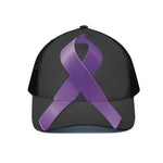 Purple All Cancer Awareness Ribbon Print Black Mesh Trucker Cap