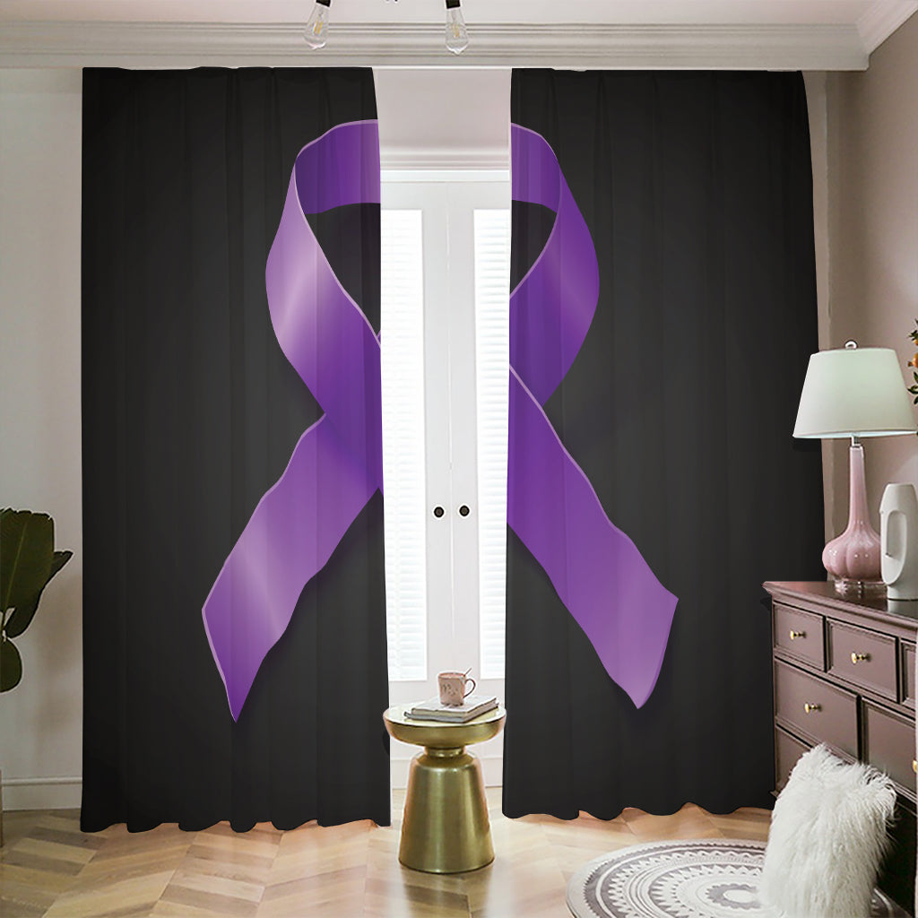 Purple All Cancer Awareness Ribbon Print Blackout Pencil Pleat Curtains