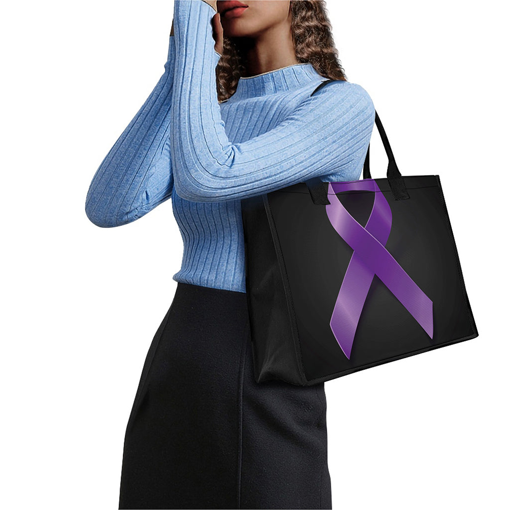 Purple All Cancer Awareness Ribbon Print Canvas Tote Bag