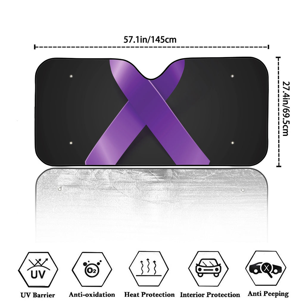Purple All Cancer Awareness Ribbon Print Car Windshield Sun Shade