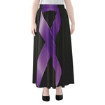 Purple All Cancer Awareness Ribbon Print Chiffon Maxi Skirt