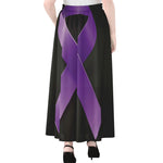 Purple All Cancer Awareness Ribbon Print Chiffon Maxi Skirt