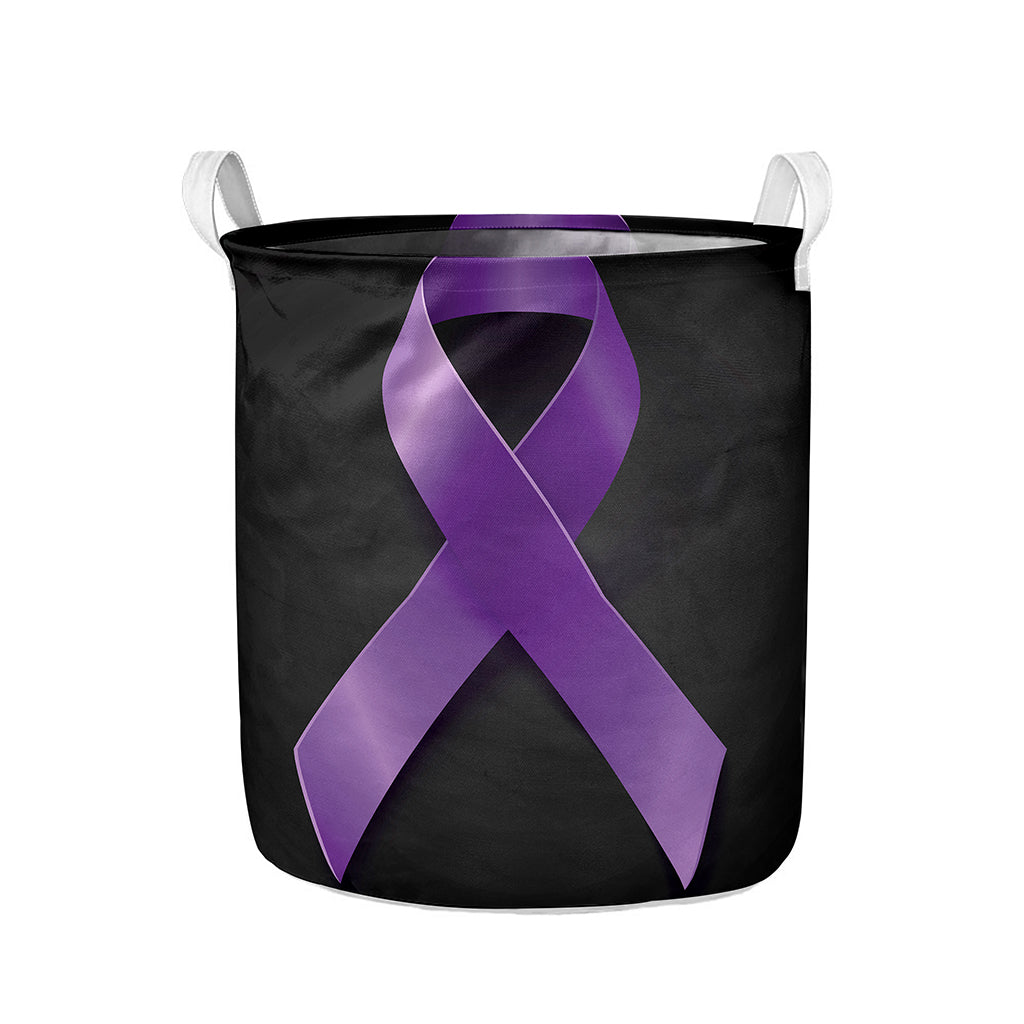Purple All Cancer Awareness Ribbon Print Collapsible Laundry Basket