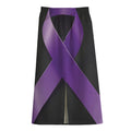 Purple All Cancer Awareness Ribbon Print Cotton Front Slit Maxi Skirt