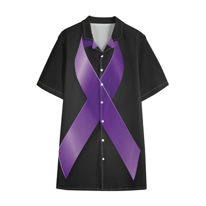 Purple All Cancer Awareness Ribbon Print Cotton Hawaiian Shirt
