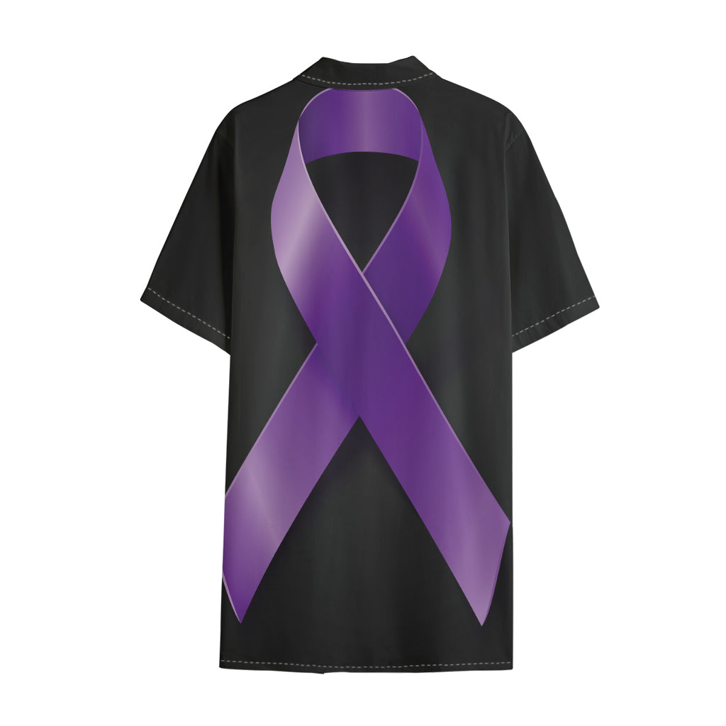 Purple All Cancer Awareness Ribbon Print Cotton Hawaiian Shirt