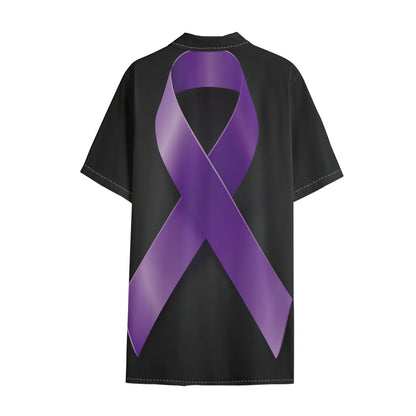 Purple All Cancer Awareness Ribbon Print Cotton Hawaiian Shirt