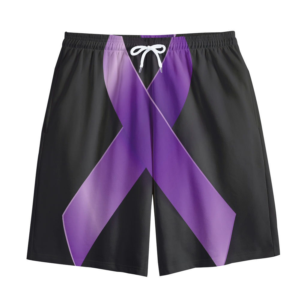 Purple All Cancer Awareness Ribbon Print Cotton Shorts