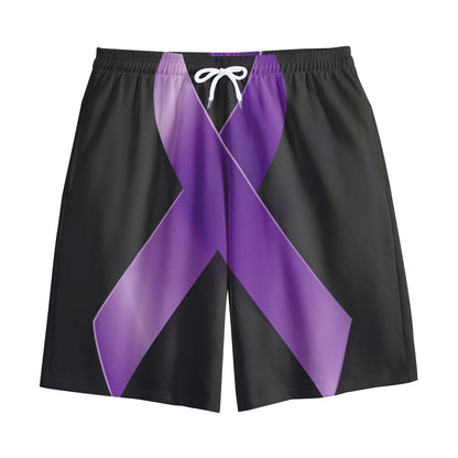 Purple All Cancer Awareness Ribbon Print Cotton Shorts
