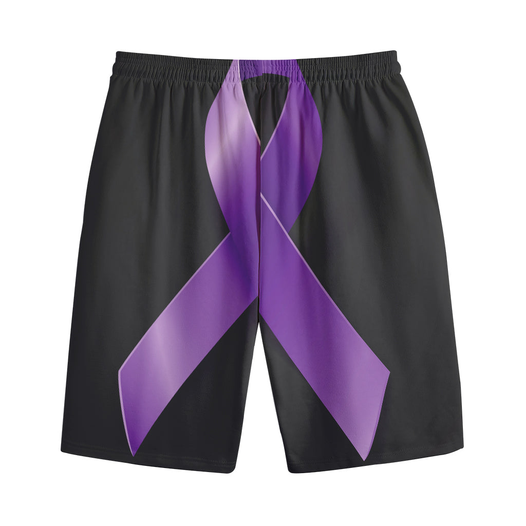 Purple All Cancer Awareness Ribbon Print Cotton Shorts