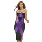 Purple All Cancer Awareness Ribbon Print Cross Back Cami Dress
