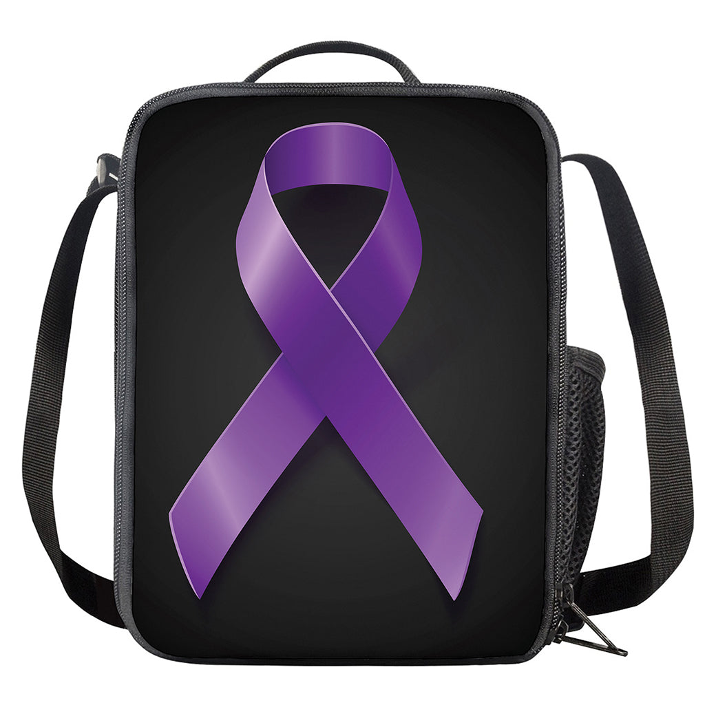 Purple All Cancer Awareness Ribbon Print Crossbody Lunch Bag