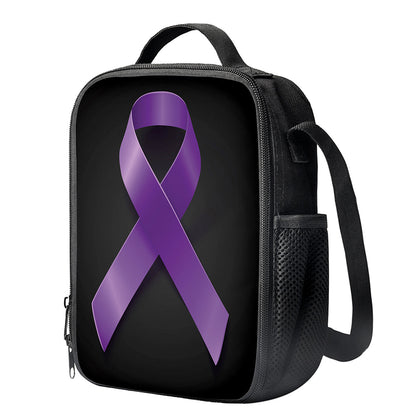 Purple All Cancer Awareness Ribbon Print Crossbody Lunch Bag