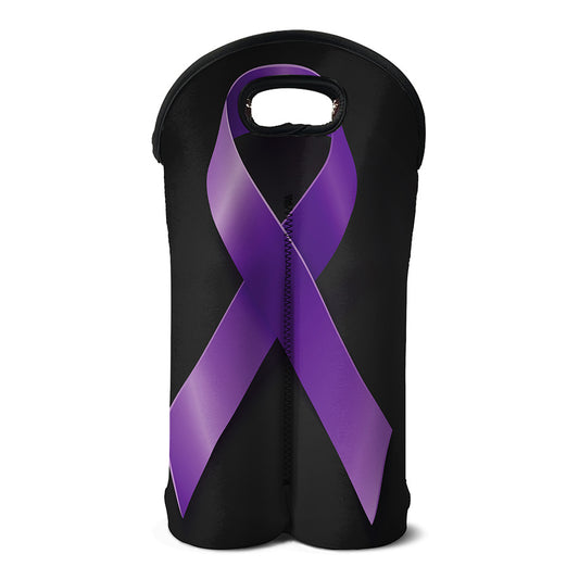 Purple All Cancer Awareness Ribbon Print Double Neoprene Wine Tote
