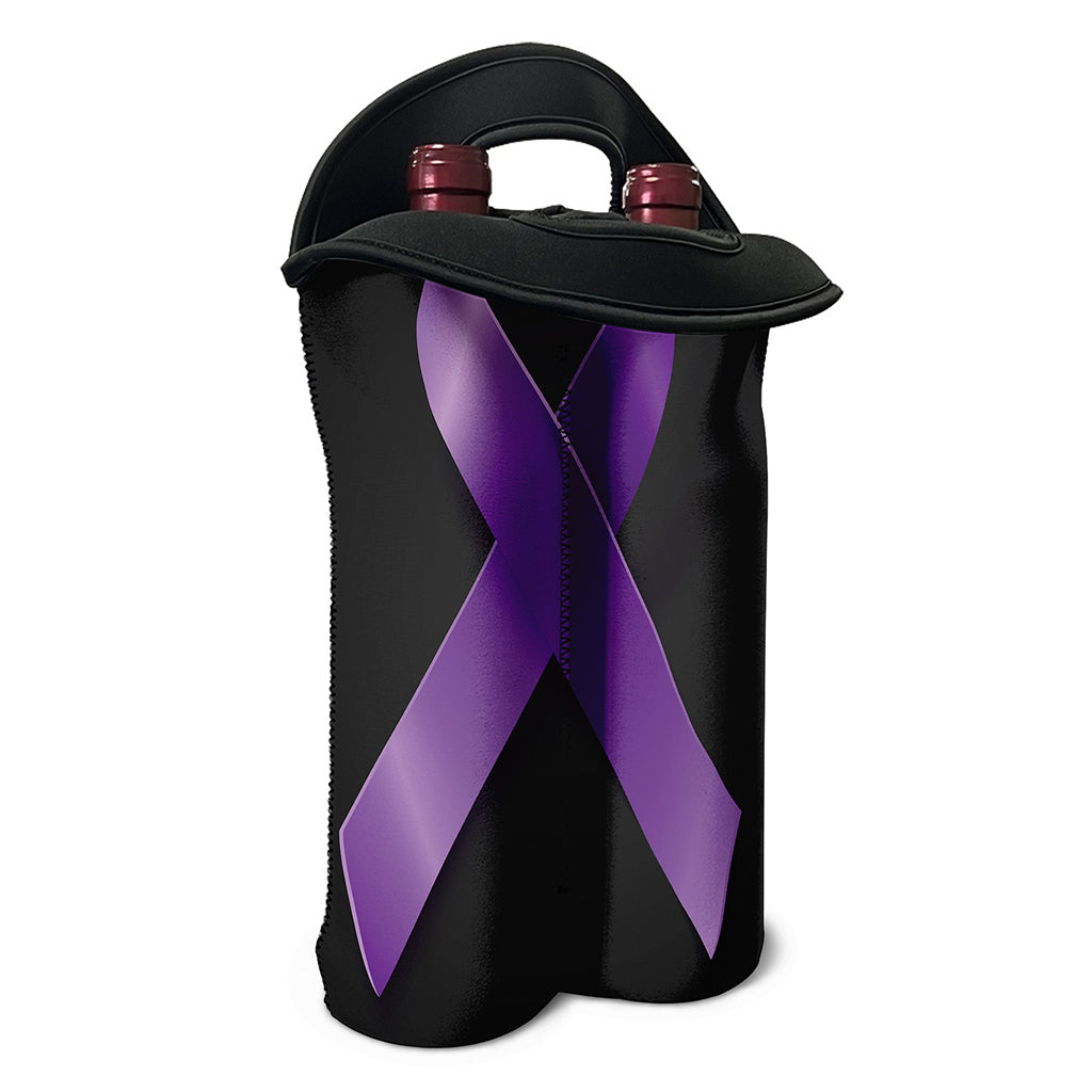 Purple All Cancer Awareness Ribbon Print Double Neoprene Wine Tote