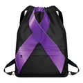 Purple All Cancer Awareness Ribbon Print Drawstring Backpack
