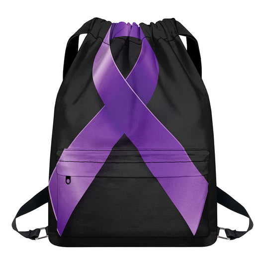 Purple All Cancer Awareness Ribbon Print Drawstring Backpack