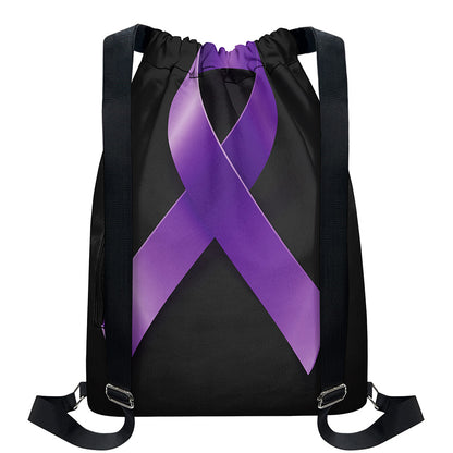 Purple All Cancer Awareness Ribbon Print Drawstring Backpack