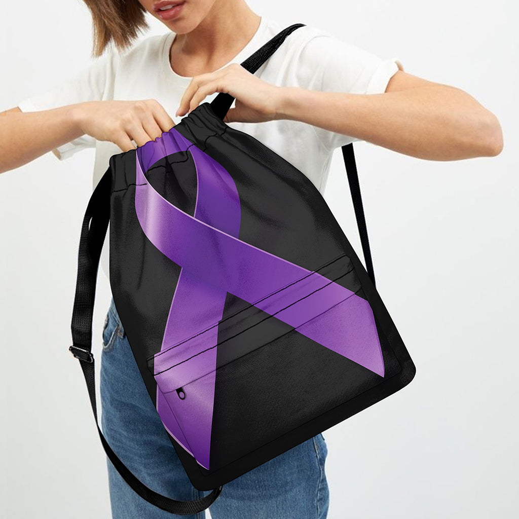 Purple All Cancer Awareness Ribbon Print Drawstring Backpack