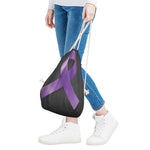Purple All Cancer Awareness Ribbon Print Drawstring Bag