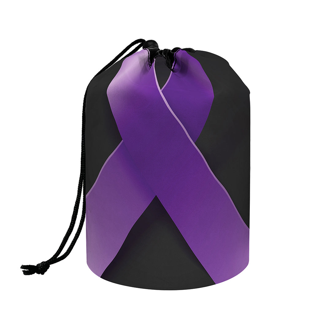 Purple All Cancer Awareness Ribbon Print Drawstring Makeup Bag